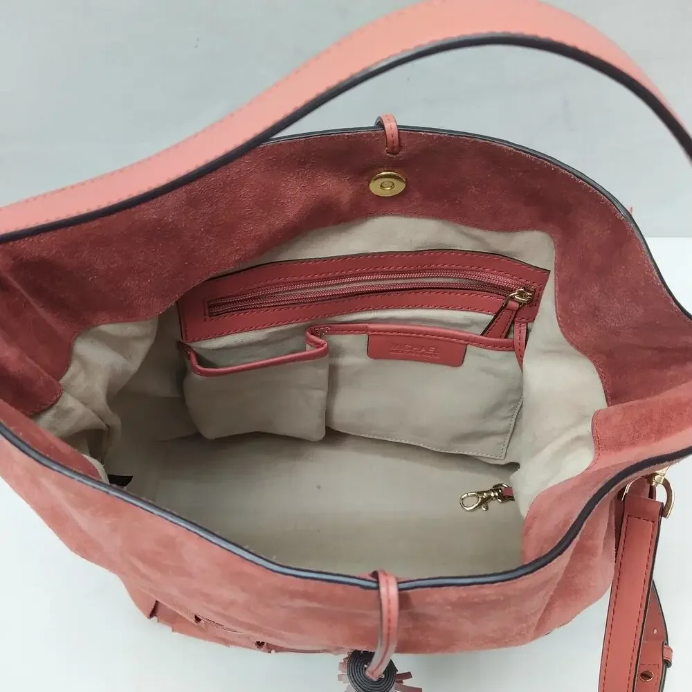 Michael Kors Vivian Cinnamon Red Suede Leather Tassel Hobo Shoulder Bag - $398